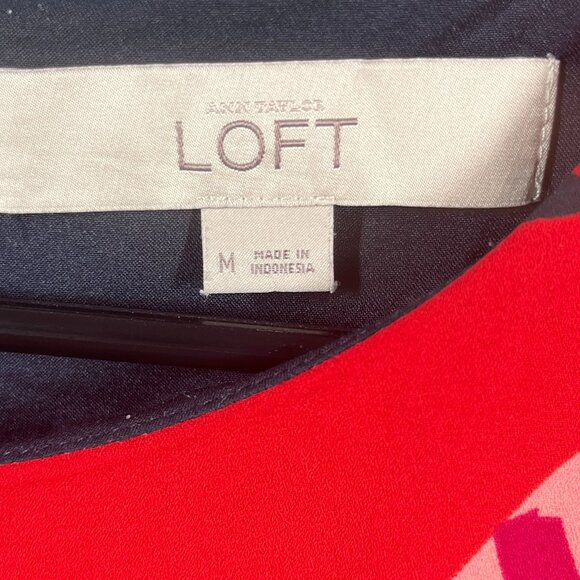 Ann Taylor Loft Dress Medium Red Fleur Floral Shift Long Sleeve Zip Up Preppy - Picture 5 of 8